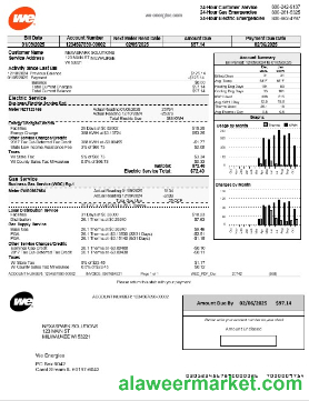 USA Wisconsin We Energies electricity business utility bill template in Word and PDF formats